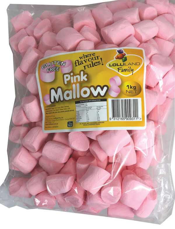 Pink Marshmallow Cylinders 1kg Bulk Lollies Bag for Lolly Buffet - Lolliland